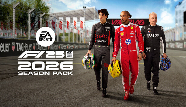 F1 25 2026 season grid render showing Audi and Cadillac F1 cars lined up alongside established teams on a real-world circuit starting grid